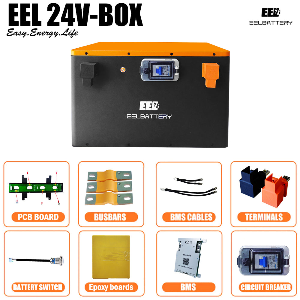 24V DIY Case LiFePO4 Battery Box with JK 200A Active Balance Smart BMS for Golf Cart,RV,Camper Yacht - EEL BATTERY