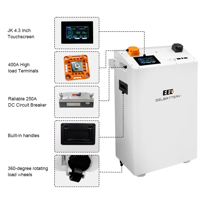 EEL 48V 16S DIY Vertical JK V3 Box DIY Battery Kits with JK V19 Inverter BMS and Wheels EEL BATTERY