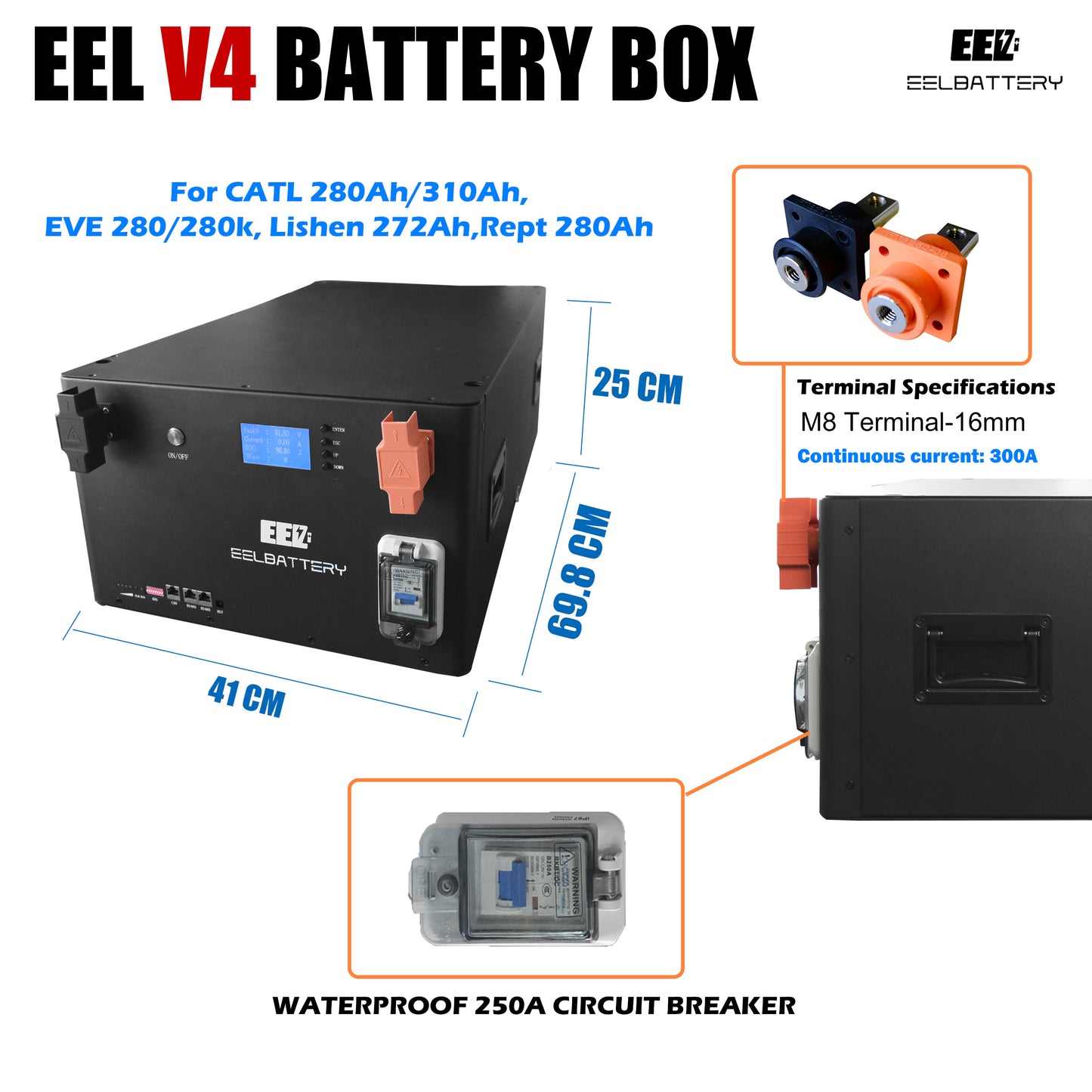 EEL 48V 16S V4 Server Rack Battery DIY 280 Box Kits with Bluetooth BMS Energy Storage Stackable Type