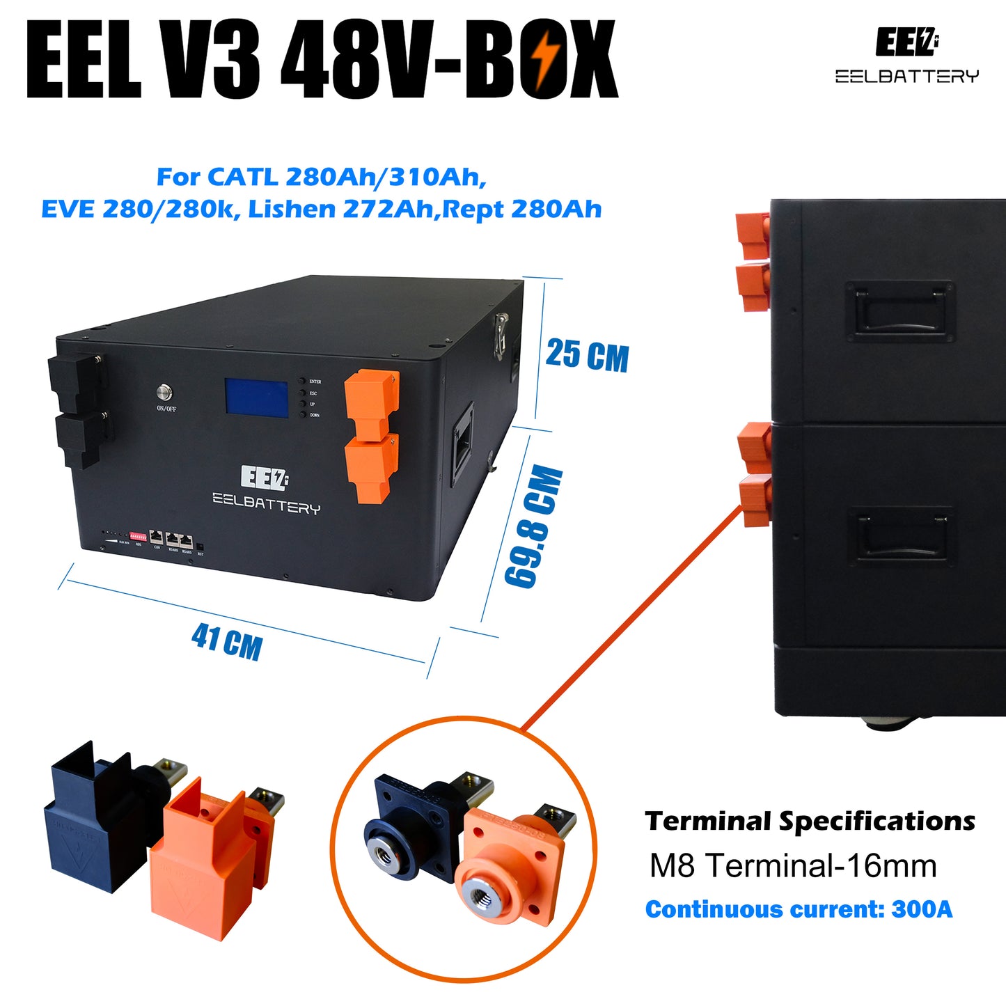 EEL 48V 16S Server Rack Battery DIY Unit BOX Kit 51.2V Stackable Type USA Stock