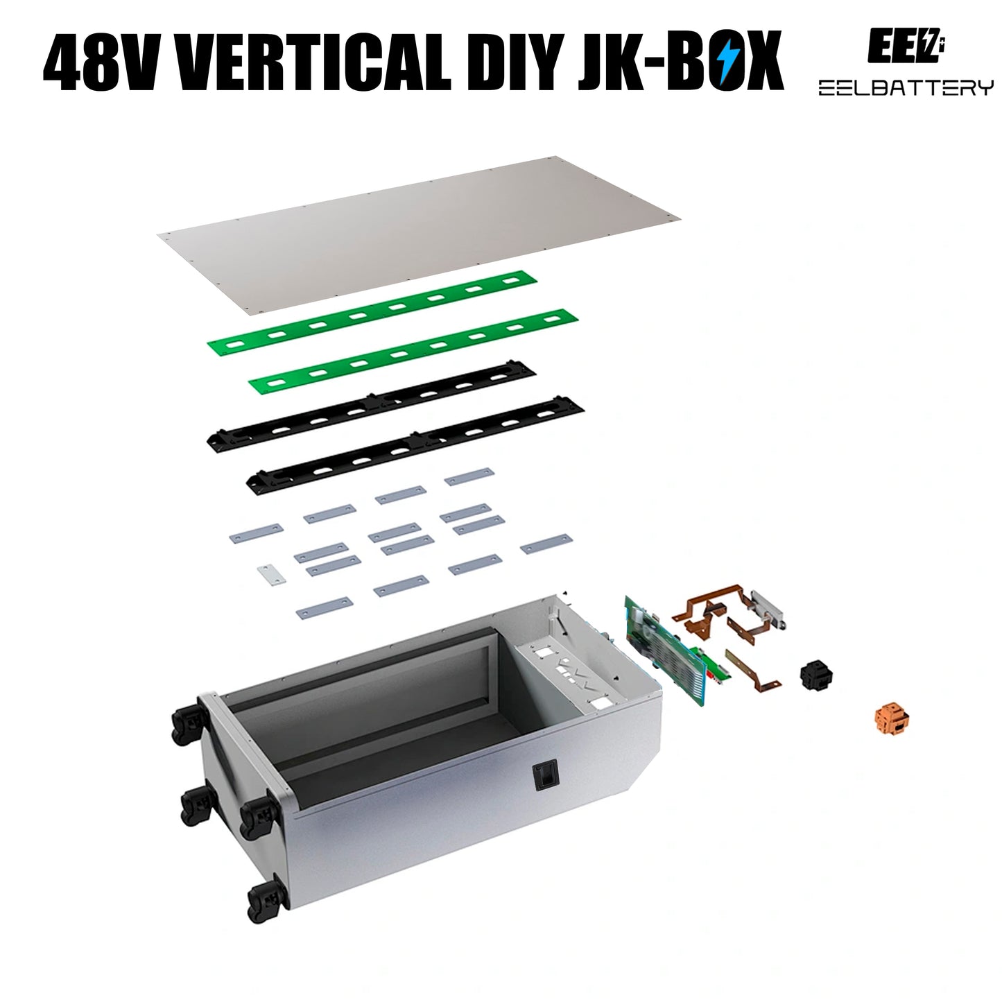 EEL 48V 16S DIY vertikale Batteriebox DIY-Kits mit JK-Wechselrichter BMS und Rädern EU-Lager
