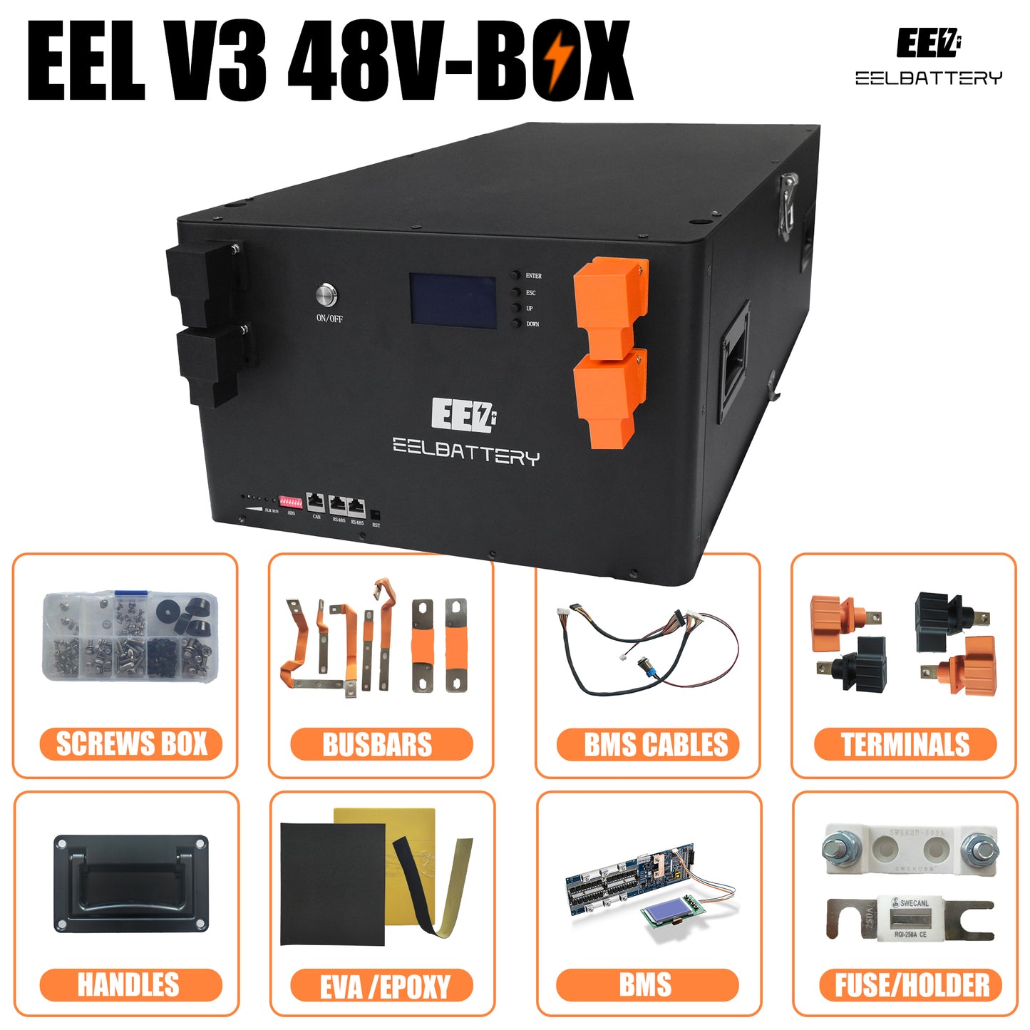 EEL 48V 16S V3 DIY Batterie 280 Box Kits mit Bluetooth BMS 15Kwh Energiespeicher stapelbar Typ Vorverkauf