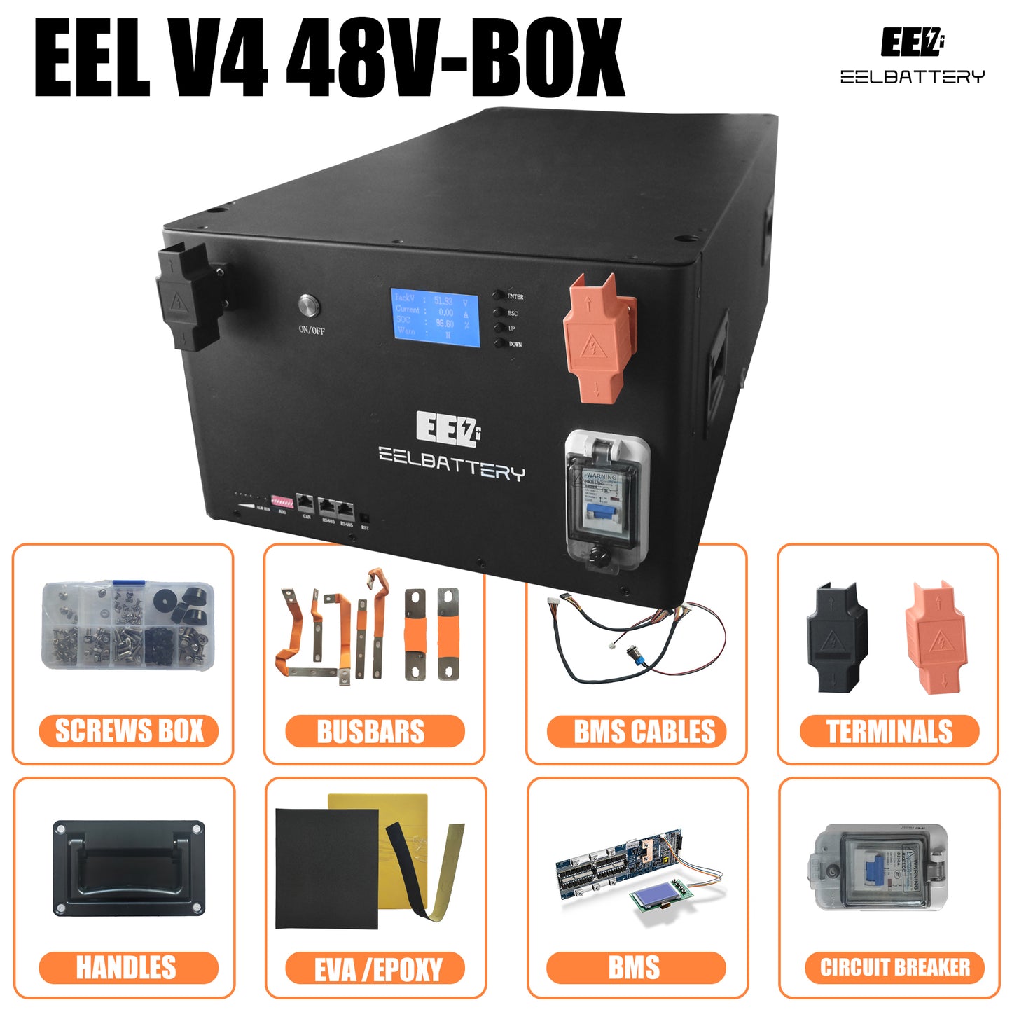 EEL 48V Battery Box V4 Kit with Bluetooth BMS 15Kwh Energy Storage Stackable Type EU Shipping - EEL BATTERY