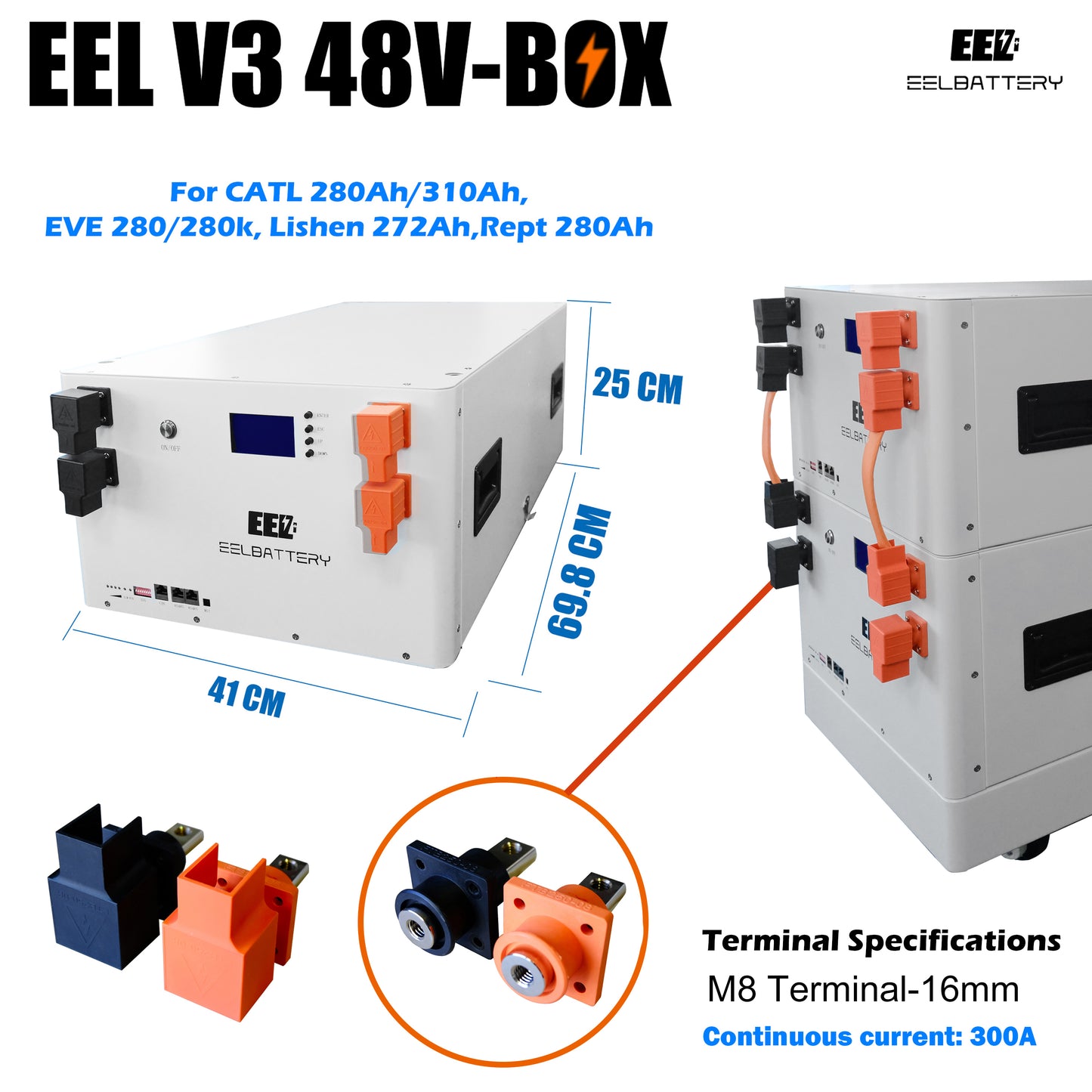 EEL 48V 16S V3 Server Rack Battery DIY 280 Box Kits with Bluetooth BMS Home Energy Storage Stackable Type