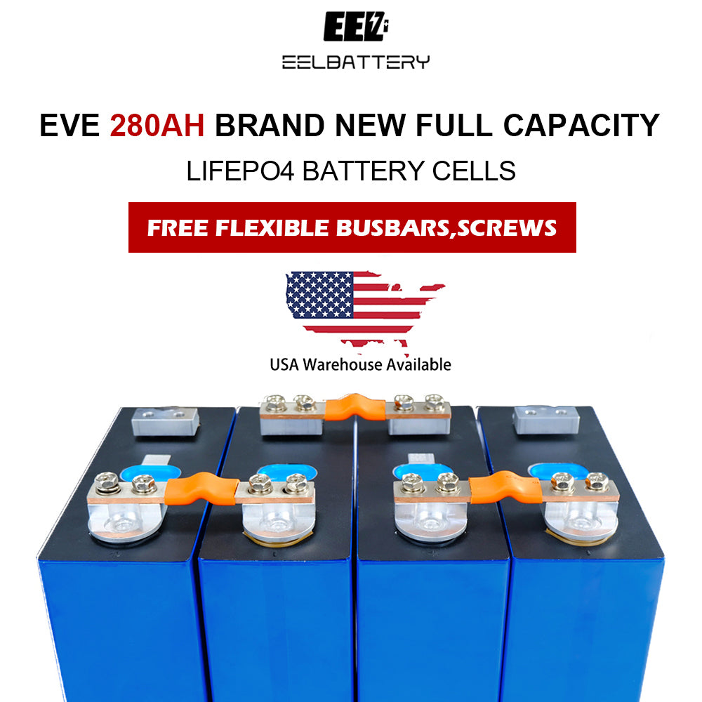 4PCS EVE280k 3.2V 280Ah Grade A with New Double Holes Studs LF280k LiFePO4 Battery Cells USA Stock EEL BATTERY